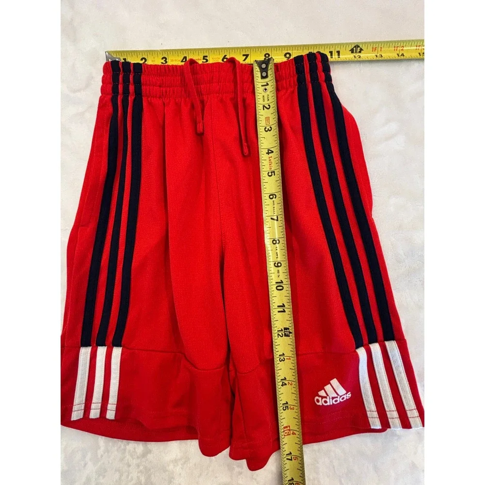 Adidas Boys Red Mesh Athletic Basketball Shorts Size M 10/12 3-Stripe Activewear